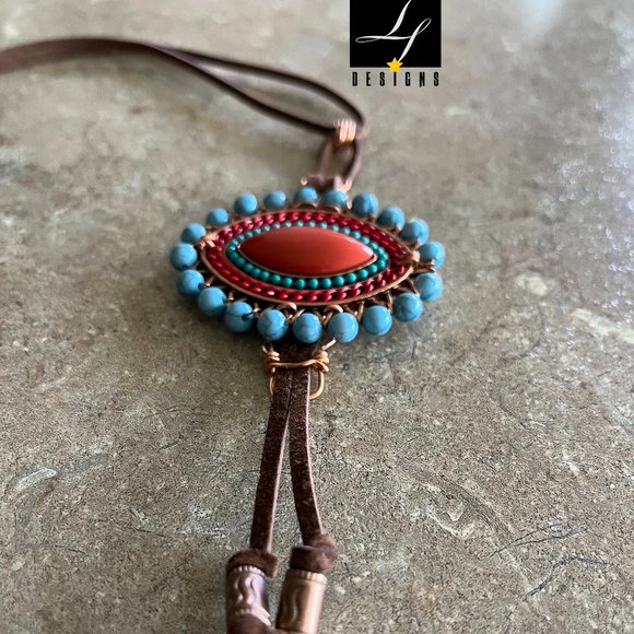 lf Designs: SOUTHWESTERN COPPERTONE 28" Boho Necklace - Picture 2 of 7